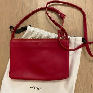 Celine Trio Crossbody Bag Red Leather Small